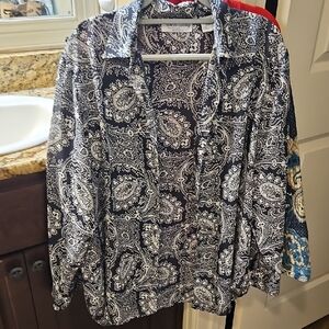 Dame Von Fustenberg Black and White Paisley Shirt Size M/l